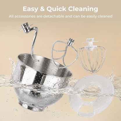 6.5QT Stand Mixer, 700W 6-Speed Tilt-Head Electric Stand Mixer, 3-In-1 Kitchen Mixer with Bowl, Dough Hook, Wire Whisk & Flat Beater, Perfect for Bakery, Cake, Bread and Home Baking7