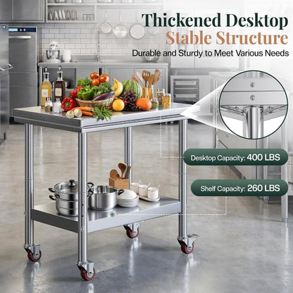 36 X 24-Inch Stainless Steel Prep Table with Casters | 24 X 36 In, Adjustable Undershelf and Casters, for Restaurant, Catering, Bar and Food Service4