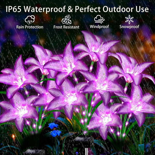 Solar Lights Outdoor, Gift for Women Mom Grandma Wife Daughter, 4 Pack 16 Solar Purple Lily Flower Lights Solar Flower Light Waterproof, outside Decor Stake Light for Landscape Yard Patio Lawn Garden6