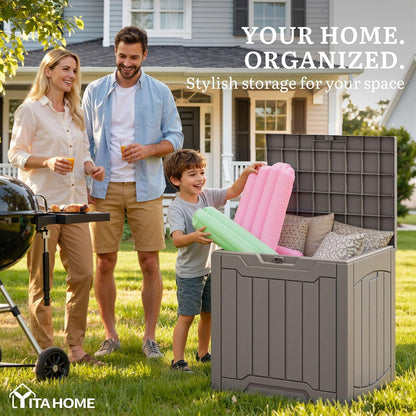 31 Gallon Outdoor Storage Box | Resin Deck Box and Waterproof Package Delivery Box for Gardening Tools, Pool Supplies, Patio Furniture, Lockable, Taupe3