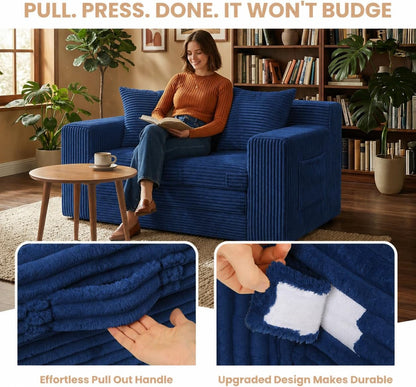 Boneless Loveseat Sofa Bed, Tri-Folding Convertible Futon Sleeper with Handle & Side Pockets, 54'' Boneless Couch with Hook and Loop No Assembly for Small Space,Living Room & Bedroom5