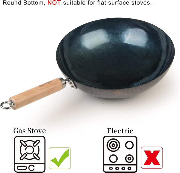 Zhensanhuan Chinese Hand Hammered Iron Pow Woks and Stir Fry Pans Wooden Handle (Silver-Not Seasoned 32Cm)4