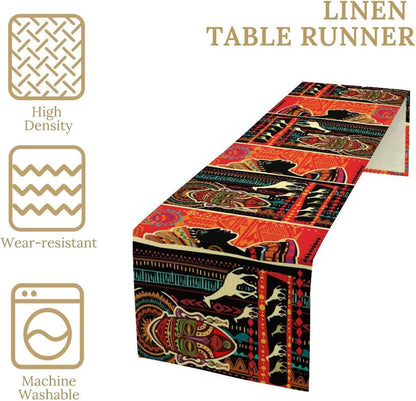 Boho African Table Runner, Bohemian Masks Giraffe African Ethnic Theme Kitchen Dinning Table Runner for Indoor Outdoor Home Wedding Party Holiday Decor, 13X90 Inch3