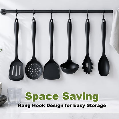 Thickened Silicone Kitchen Utensils Set, Upgrade 6 PCS Nonstick Cooking Utensils Set, Heat Resistant and BPA Free Silicone Utensil Spatula Set for Cooking with Turners, Spoon, Skimmer and Ladle(Black)3