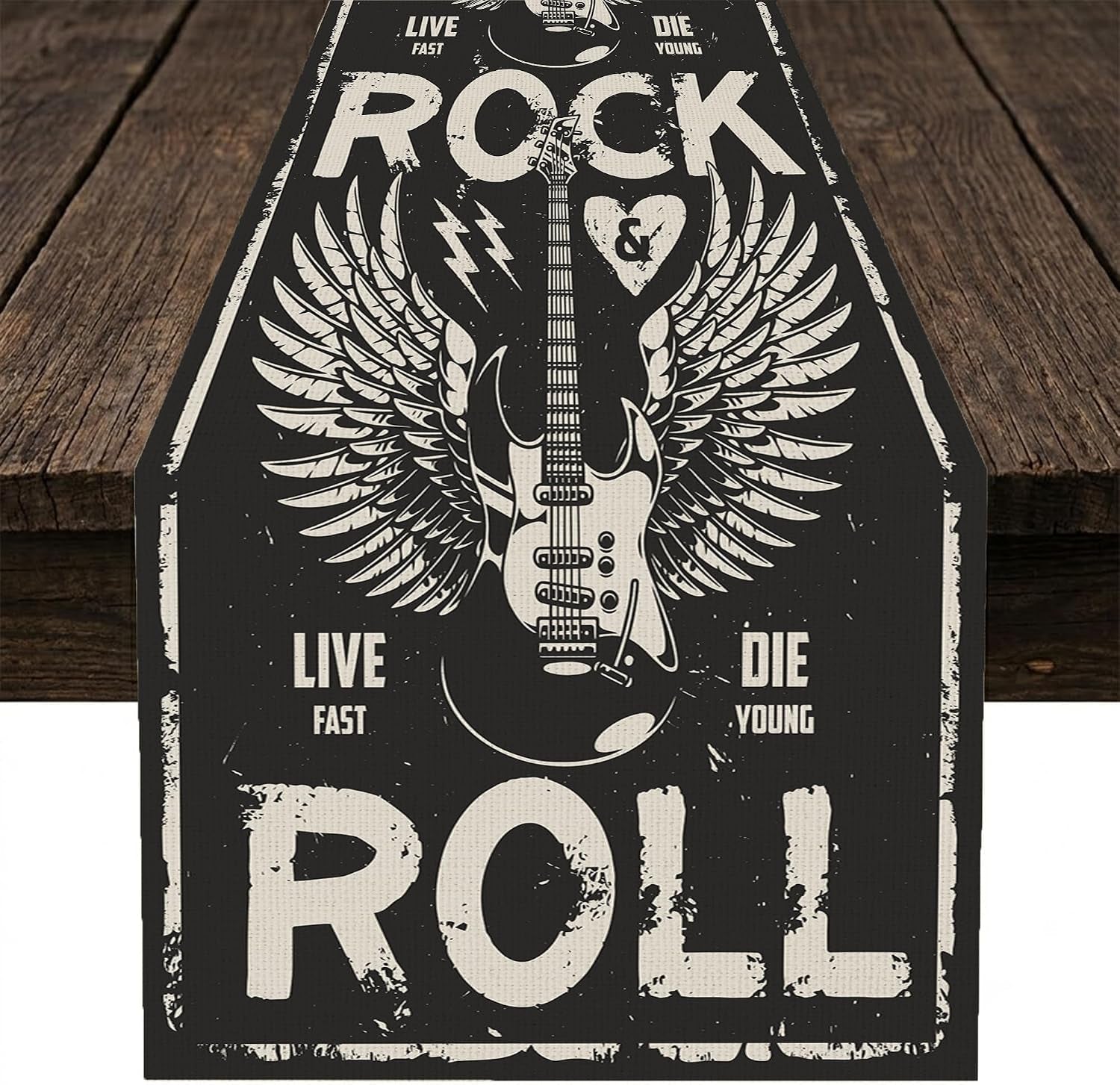 rock-music-table-runner-rock-and-roll-electric-guitar-black-music-character-theme-table-runner-for-kitchen-dinning-decor-home-wedding-party-holiday-13x60-inch