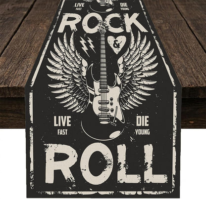 Rock Music Table Runner, Rock and Roll Electric Guitar Black Music Character Theme Table Runner for Kitchen Dinning Decor Home Wedding Party Holiday, 13X60 Inch1