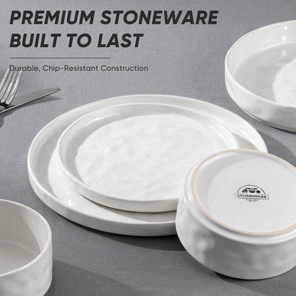 Stoneware Dinnerware Set, 12-Piece White Plates and Bowls Sets for 45