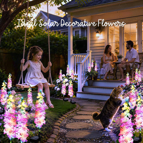 Solar Delphinium Lights, 3Pack Pink Flowers Solar Garden Decor2
