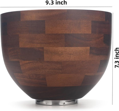 Acacia Wood Mixing Bowl Compatible with 4.5-5 Qt Tilt-Head Stand Mixers, Natural Wooden Bowls with Stainless Steel Locking Base2