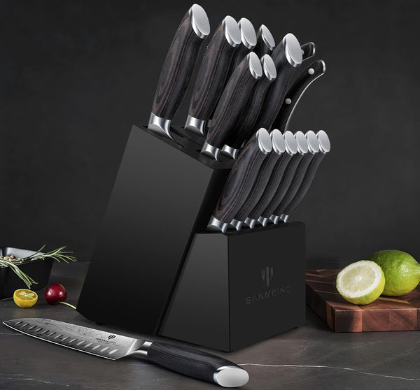 16 Pieces Knife Set, Knife Block Set in Powder Steel, Ultra Sharp | Kitchen Knives Set High Hardness Japanese Knife Set with Ergonomic Pakkawood Handle, Chef Knives Set for Kitchen Cooking9