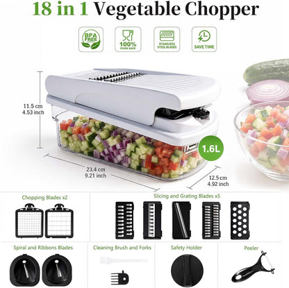 18-In-1 Vegetable Chopper Mandoline Slicer for Kitchen, Food Chopper with Container, Veggie Cutter, Onion Mincer Tomato Dicer, Fruit Slicer Spiralizer, Cheese Grater, Kitchen Gadgets House Essentials2