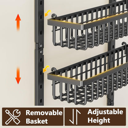 9 Tier over the Door Pantry Organizer, 2 in 1 Wall Mount or Hanging Spice Rack with Adjustable Deep Basket, Heavy-Duty Seasoning Organizer and Storage for Kitchen Cabinet Closet Bathroom4