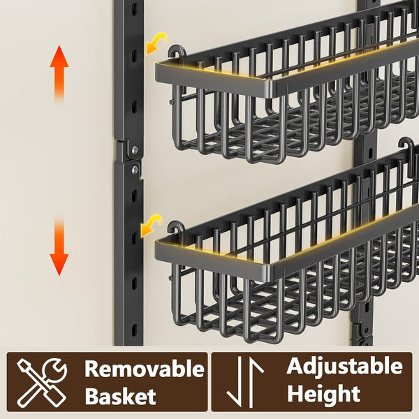 9 Tier over the Door Pantry Organizer, 2 in 1 Wall Mount or Hanging Spice Rack with Adjustable Deep Basket, Heavy-Duty Seasoning Organizer and Storage for Kitchen Cabinet Closet Bathroom4