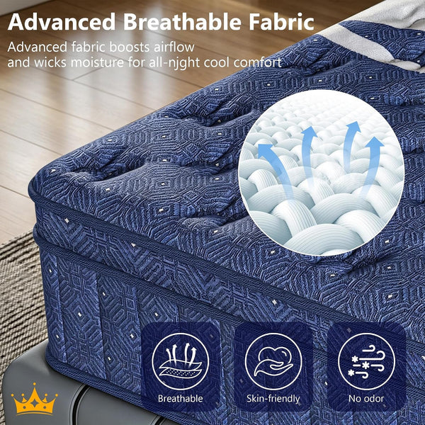 Queen Mattress, Crown Hybrid Mattress in a Box, Medium Firm Mattress(14 In)3