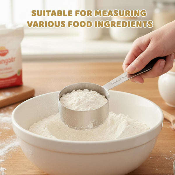 2 Pack 1/4 Cup Scoop, Metal Measuring Cups with Stainless Steel Handle and Measurement Markings, Quarter Cup Measuring Scoop Set for Kitchen and Baking Needs, 60 Ml Capacity per Scoop6