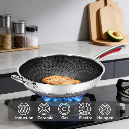 14-Inch Stainless Steel Wok Pan with Glass Lid - Tri-Ply Nonstick Wok & Stir-Fry Pan, PFOA Free Uncoated Cookware for All Cooktops, Induction Compatible, Flat Bottom4