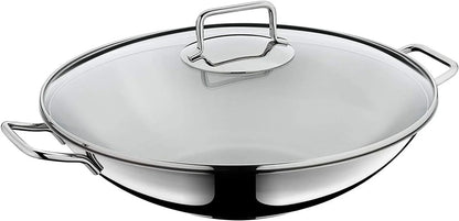 Macao Induction Wok Set, 2 Pieces, Wok Pan 36 Cm with Glass Lid, Polished Cromargan Stainless Steel, Uncoated1