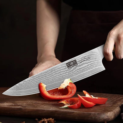 Damascus Knife Block Set 7PCS, Sharp Kitchen Knives with Sharpener | Professional Chef Knife Set | Japanese Super Steel | 15° Edge | 62 HRC | Ergonomic Olive Wood Handle | Ideal Cooking Gift6