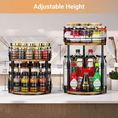 Lazy-Susan-Organizer-Spice-Rack, Rotating Spice Organizer for Cabinet Pantry, Seasoning Holder Spice Shelf with Adjustable Height, Kitchen Counter Shelf Countertop Organizer3