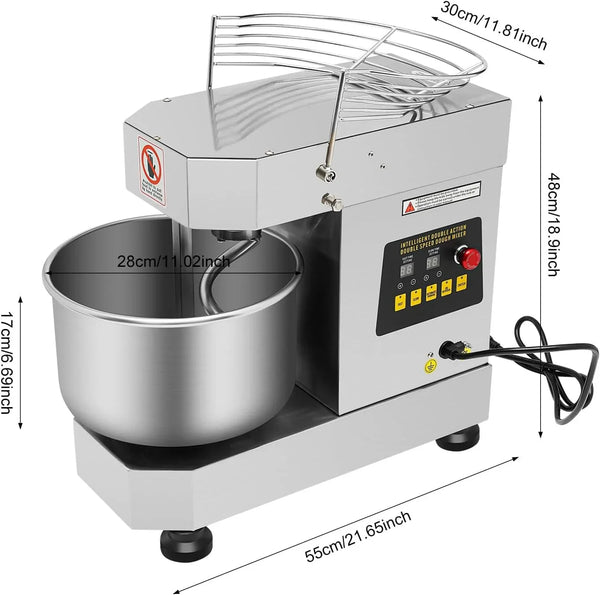 10L Commercial Dough Maker, 10L 110V 750W Stainless Steel Dough Blender | for Pizzerias and Bakeries, Spiral Dual-Rotation Mixing, 100-200R/Min Adjustable Speed, Timer Setting, Safety Guard9