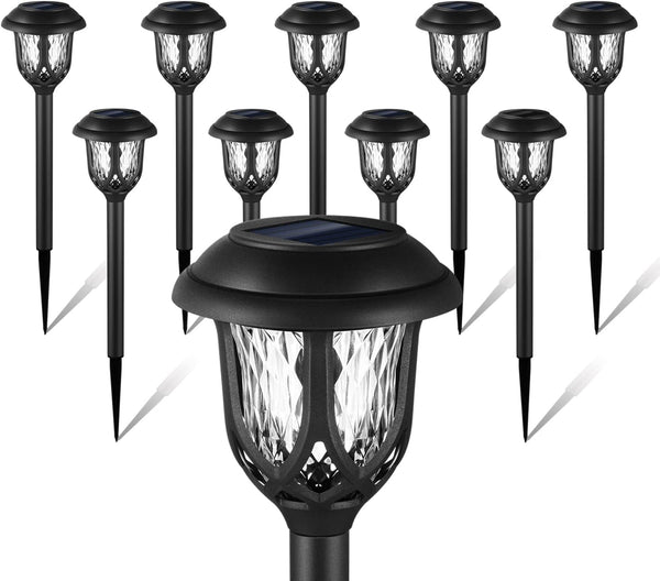 10 Pack Solar Lights Outdoor Decorative, Solar Pathway Lights Outdoor, Solar Powered Garden Yard Lights for Walkway Sidewalk Driveway. (Black, Cool White)1