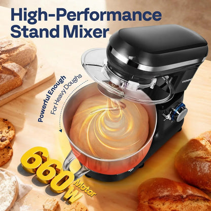 Stand Mixer, 6-Quart Tilt-Head Kitchen Mixer with Bowl, Black | 10 Speeds, Dough Hook, Beater, Whisk, Splash Guard, Egg Separator, for Cake & Bread2