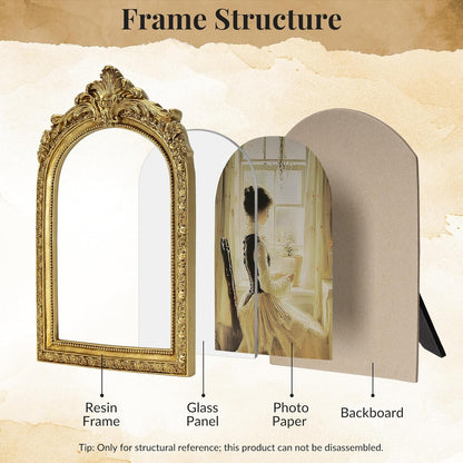 Vintage Picture Frame, Gold Vintage Arched Frame, Gold, 4X6 Inch6