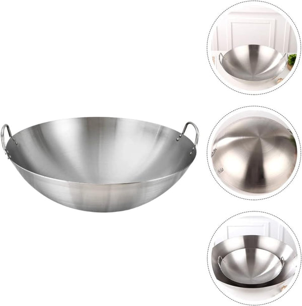 Stainless Steel Wok 12.00In round Bottom Wok Large Capacity Frying Pan for Gas Stove Chinese for Stir Frying Bbq Fried Potatoes Scrambled Eggs4