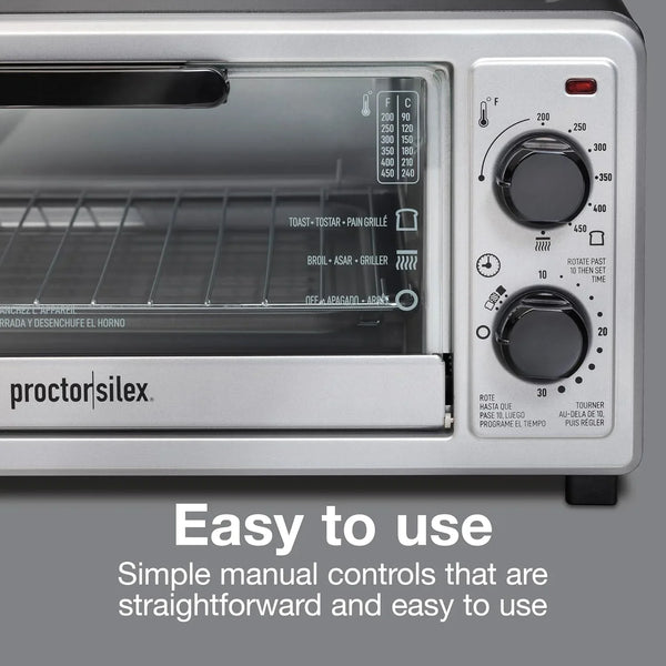 4 Slice Countertop Toaster Oven | Bake, Broil, Toast | 200-450⁰F Adjustable Temp | 30 Minute Timer | Automatic Shutoff | Black and Silver | 31260G4