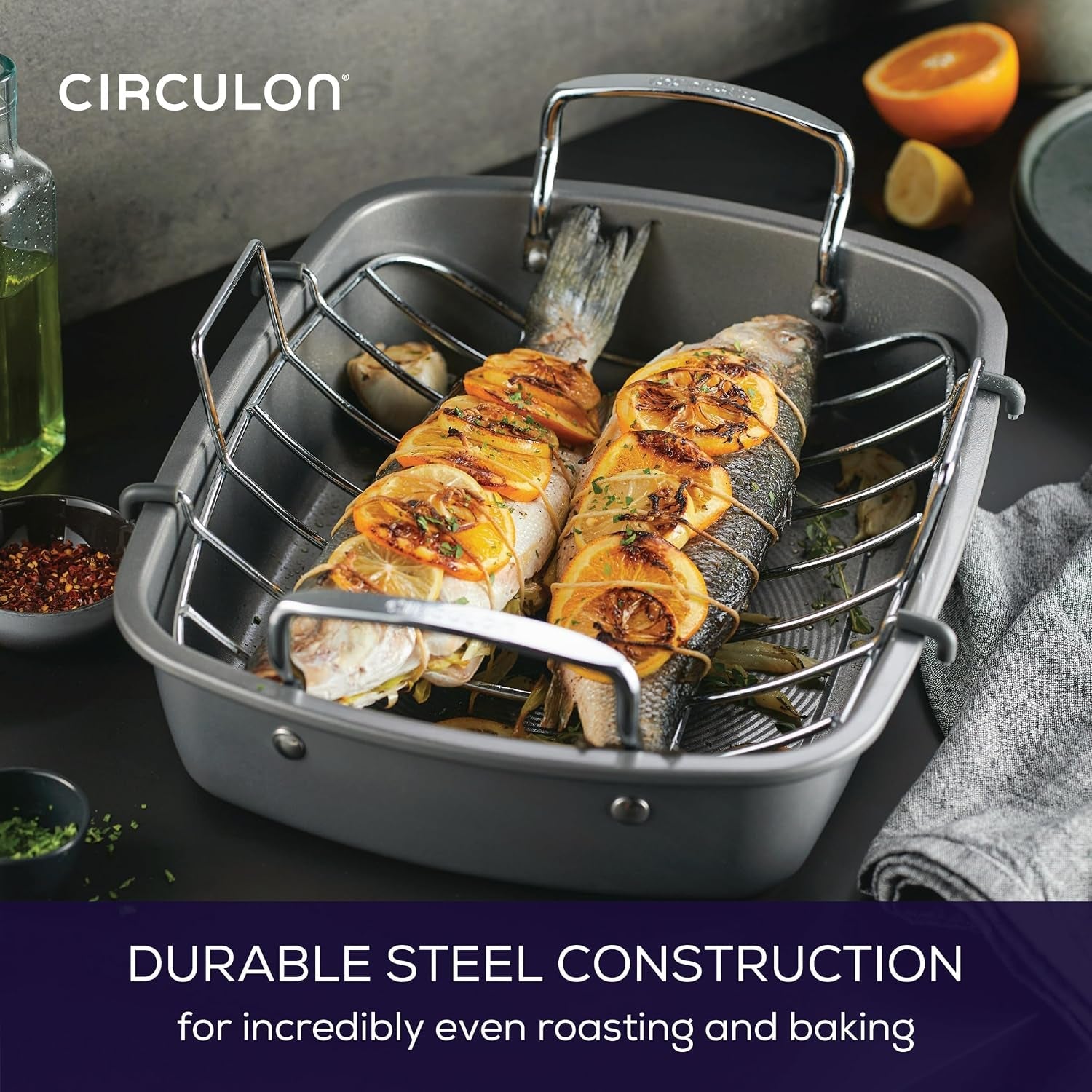 total-bakeware-nonstick-roaster-roasting-pan-with-rack-17-inch-x-13-inch-gray