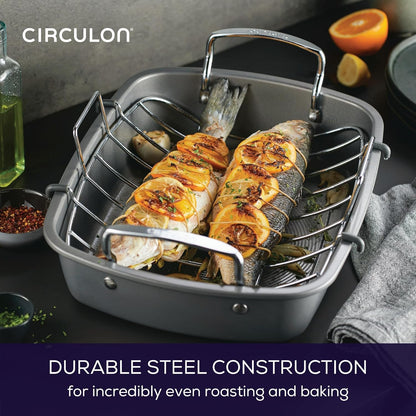 Total Bakeware Nonstick Roaster, Roasting Pan with Rack, 17-Inch X 13-Inch, Gray6