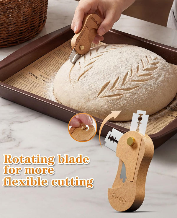 Bread Lame Dough Scoring Tool with Extractable & Magnetic, Wooden Sourdough Scoring Tool with 5 Retractable Razor Blades, Professional & Multi-Purpose Bread Knife Slashing Supplies for Baking6