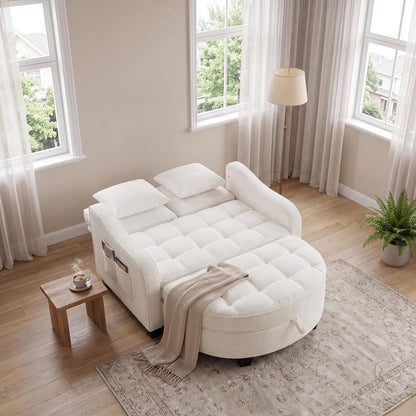 Chenille Tufted Loveseat Sofa and Ottoman Set, Tufted Recliner Sleeper Chaise Lounge with Curved Storage Ottoman,Reclining Backrest and Side Pockets, 4 Pillows5