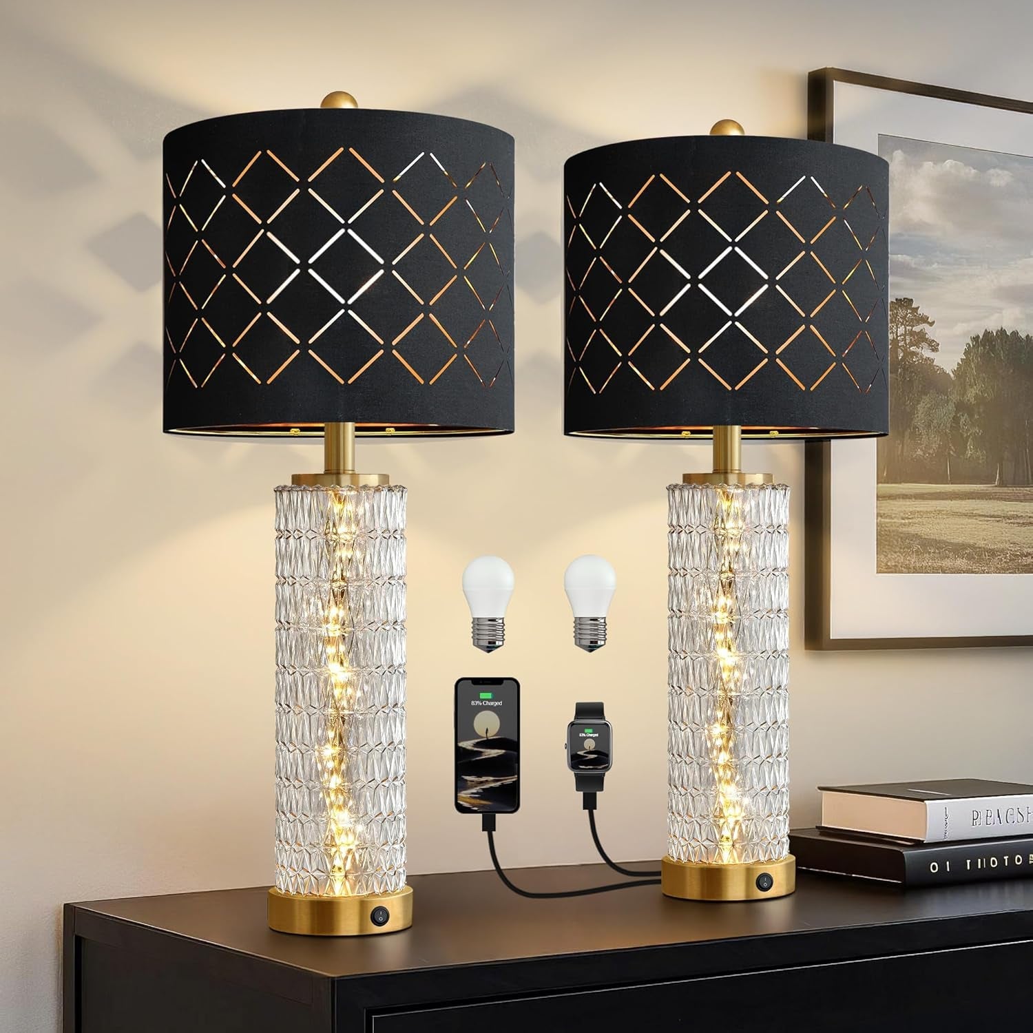 27-75-gold-black-table-lamps-set-of-2-with-nightlight-for-bedside