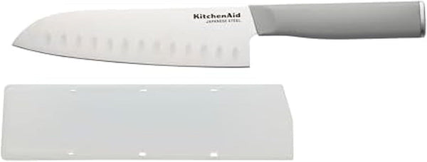 Kitchenaid Classic Santoku Knife with Custom-Fit Blade Cover, Sharp Kitchen Knife, Japanese Stainless Steel Blade, 7 Inch, Gray1