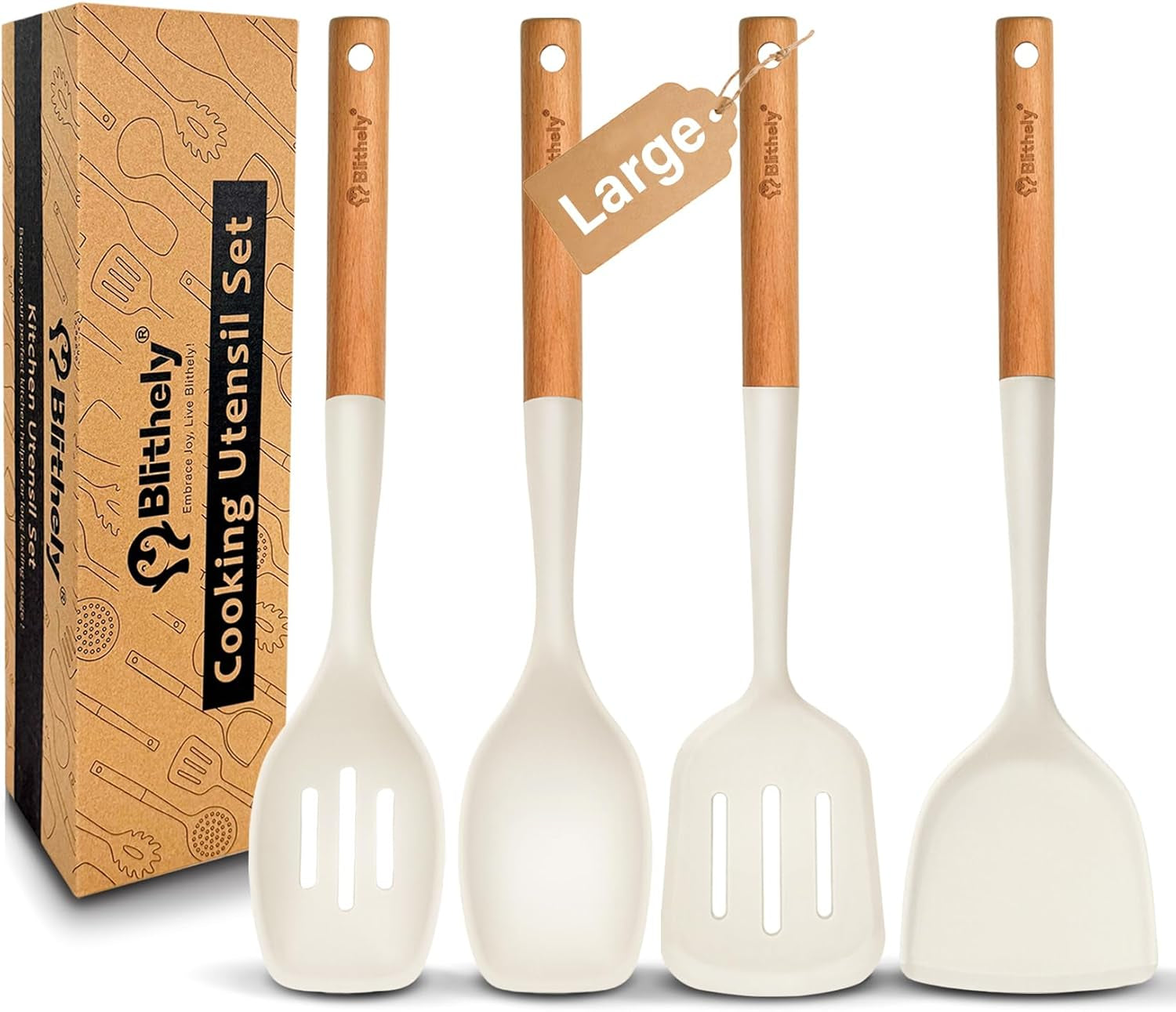 4pcs-silicone-cooking-spatula-and-spoons-set-nonstick-kitchen-utensils-set-with-wood-handle-heat-resistant-silicone-solid-and-slotted-spatula-set-with-turners-serving-spoonscream-white