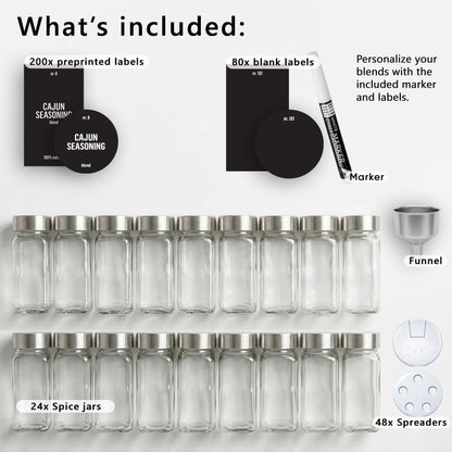 Glass Spice Jars with Label 24X4Oz - Spice Containers +280 Labels3