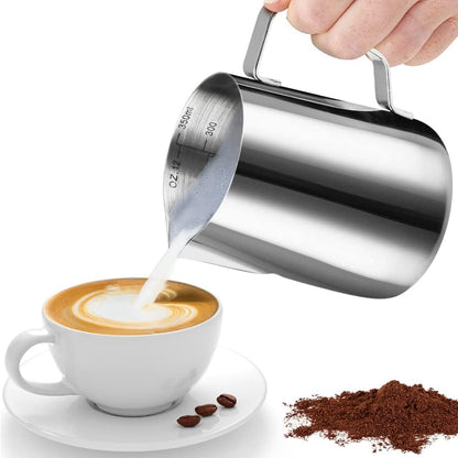 Stainless Steel Milk Frothing Pitcher Cappuccino Pitcher Pouring Jug Espresso Cup Creamer Cup for Latte Art, 12 Ounce (350 ML)2