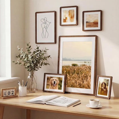 6X8 Picture Frame,Natural Solid Walnut Wood 6 X 8 Photo Frame with HD Tempered Glass,Rounded Corner 6 by 8 Wooden Frame Matted to 5X7 Photos,6X8 Frames for Tabletop or Wall Display3