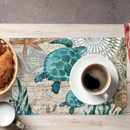 Sea Turtle Ocean Life Hawaii Placemats Set of 6 Table Mats Table Tableware Place Mats with Non-Slip Heat-Resistant Washable for Dining Home Kitchen Party Indoor5