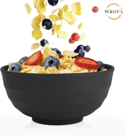 Wheat Straw Bowls Set 60 OZ Unbreakable Large Cereal Bowls Set of 6 Microwave and Dishwasher Safe Bowls Big Bowls for Camping and Picnic BPA Free Soup Bowl for Serving Oatmeal and Salad. Black6