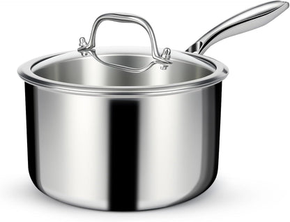 3 Ply Stainless Steel Saucepan with Lid, 3 Quart Multipurpose Cooking Pot, Stay-Cool Handle, Induction Oven Dishwasher Safe, 3 QT1