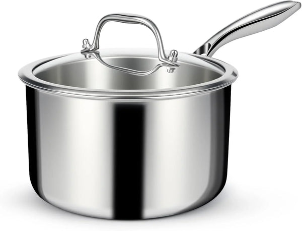 3 Ply Stainless Steel Saucepan with Lid, 3 Quart Multipurpose Cooking Pot, Stay-Cool Handle, Induction Oven Dishwasher Safe, 3 QT1