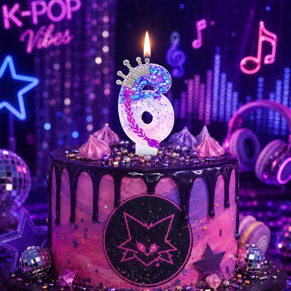 Kpop Cake Topper 6 Birthday Number Candle Decoration,Braid Crown6