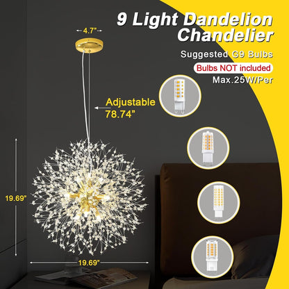 Modern Crystal Chandelier, Dandelion Chandelier,Gold,19.69 In2