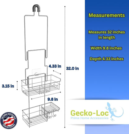 Extra-Long Adjustable Over-The-Showerhead Shower Caddy – Rustproof Stainless Steel Organizer with Suction Stabilizer, Deep Basket & Hooks – No-Drill, Tool-Free Installation (Silver)3