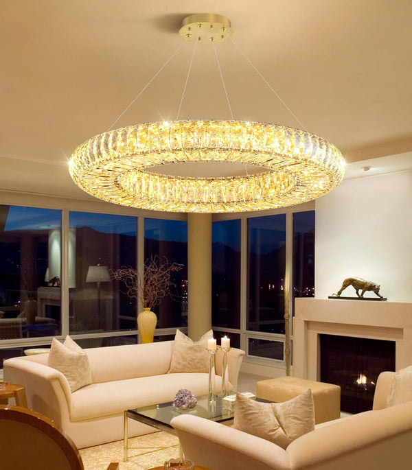 23.6'' Modern LED Ring Pendant Light Dimmable Crystal Chandelier for Dining Room Living Room Bedroom Gold6