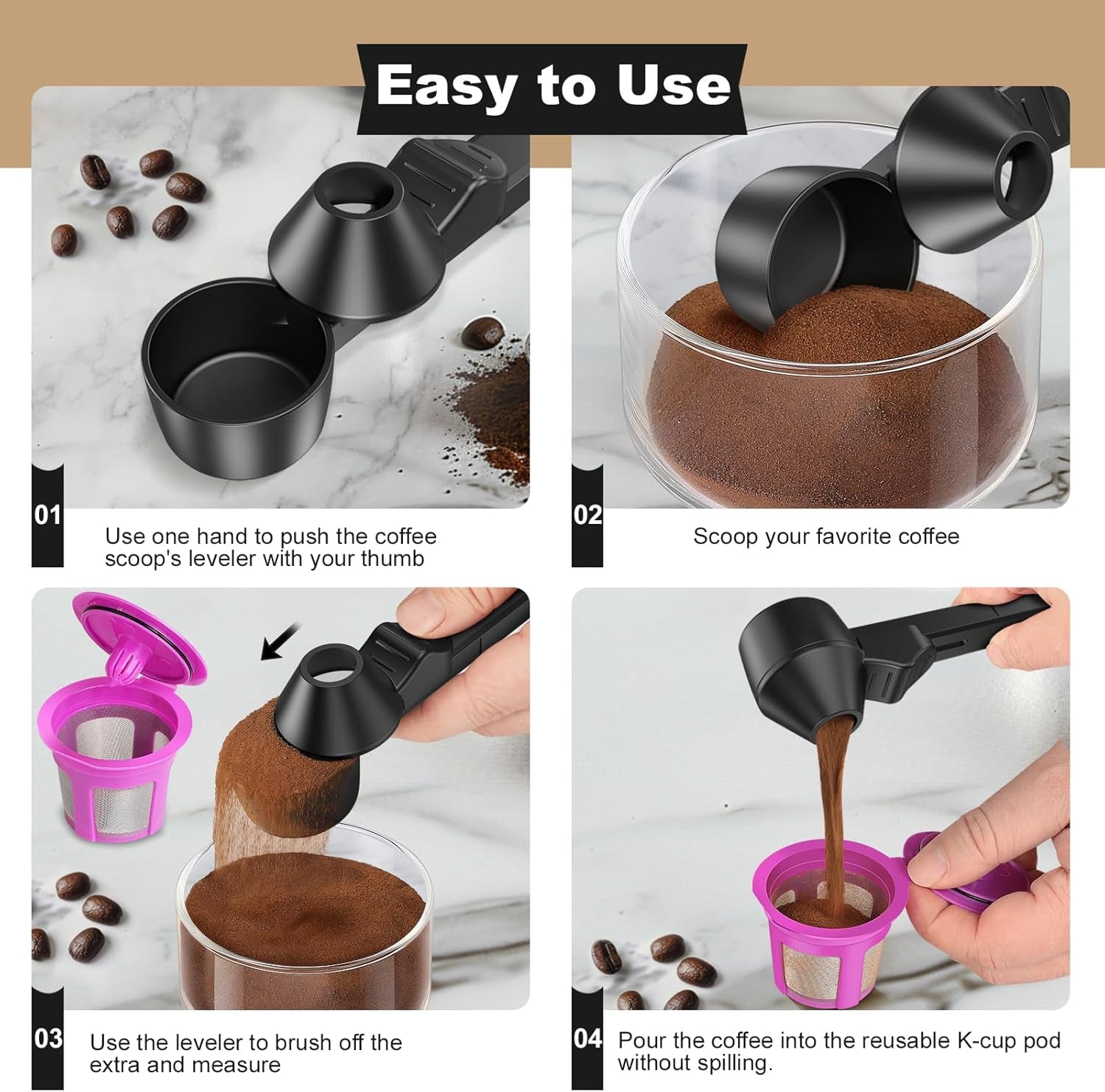 coffee-scoop-funnel-for-reusable-k-cup-refillable-coffee-pods-coffee-measuring-spoon-2-tablespoon-capacity-scoop-with-funnel-for-ground-coffee-protein-powder-tea-black-1-pack