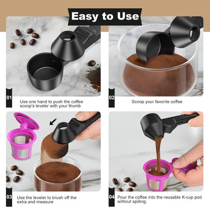 Coffee Scoop & Funnel for Reusable K Cup Refillable Coffee Pods, Coffee Measuring Spoon 2 Tablespoon Capacity, Scoop with Funnel for Ground Coffee, Protein Powder, Tea (Black, 1 Pack)4