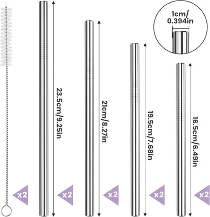 8PCS Stainless Steel Straws Fit for Owala Bottle 16-40Oz, 4 Lengths | Metal Reusable Straws Compatible with Freesip 19Oz 24Oz 32Oz 40Oz, Tritan 25Oz, Kids’ Freesip 16Oz, 2 Brushes & Bag (Silver)6